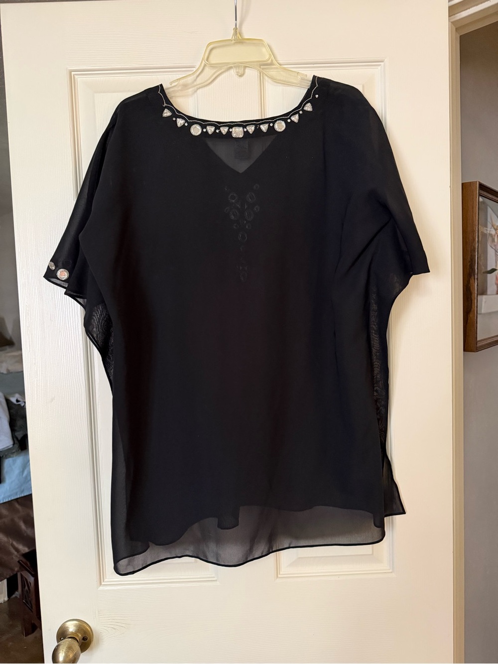 Chico’s Black Embellished V-Neck Women's Top
